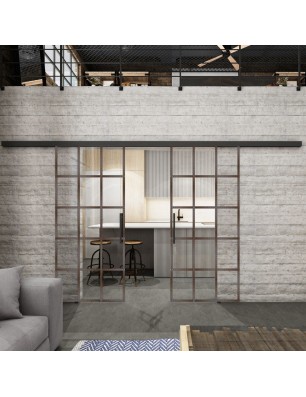Glasschiebetür BLACK-LINE Loft Rosteisen Genietet 09 Auf Klarglas