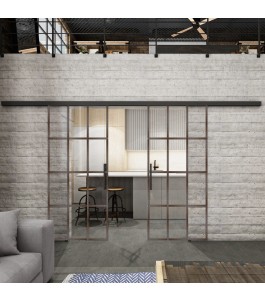 Glasschiebetür BLACK-LINE Loft Rosteisen Genietet 10 Auf Klarglas