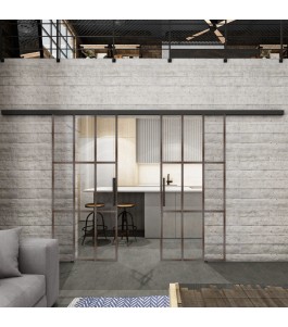 Glasschiebetür BLACK-LINE Loft Rosteisen Genietet 11 Auf Klarglas
