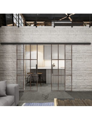 Glasschiebetür BLACK-LINE Loft Rosteisen Genietet 11 Auf Klarglas