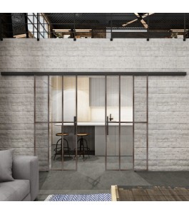 Glasschiebetür BLACK-LINE Loft Rosteisen Genietet 12 Auf Klarglas
