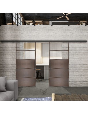 Glasschiebetür BLACK-LINE Loft Rosteisen Genietet 13 Auf Klarglas