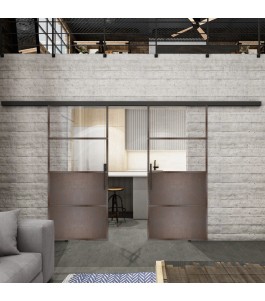 Glasschiebetür BLACK-LINE Loft Rosteisen Genietet 14 Auf Klarglas