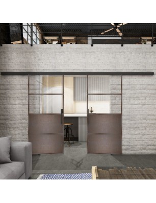 Glasschiebetür BLACK-LINE Loft Rosteisen Genietet 14 Auf Klarglas
