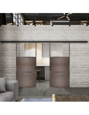 Glasschiebetür BLACK-LINE Loft Rosteisen Genietet 15 Auf Klarglas