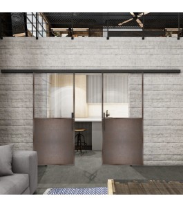 Glasschiebetür BLACK-LINE Loft Rosteisen Genietet 16 Auf Klarglas