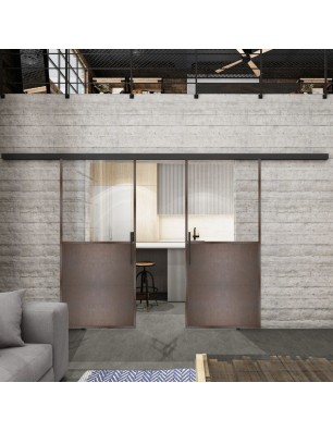 Glasschiebetür BLACK-LINE Loft Rosteisen Genietet 16 Auf Klarglas
