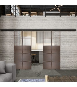 Glasschiebetür BLACK-LINE Loft Rosteisen Genietet 17 Auf Klarglas