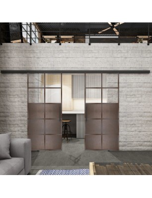 Glasschiebetür BLACK-LINE Loft Rosteisen Genietet 17 Auf Klarglas