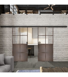 Glasschiebetür BLACK-LINE Loft Rosteisen Genietet 18 Auf Klarglas