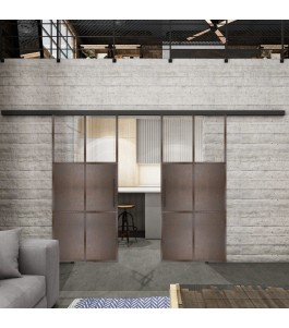 Glasschiebetür BLACK-LINE Loft Rosteisen Genietet 19 Auf Klarglas