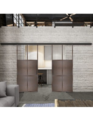 Glasschiebetür BLACK-LINE Loft Rosteisen Genietet 19 Auf Klarglas
