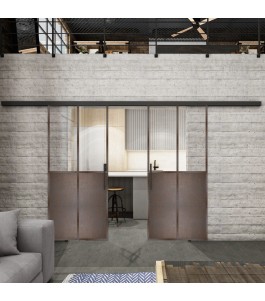Glasschiebetür BLACK-LINE Loft Rosteisen Genietet 20 Auf Klarglas