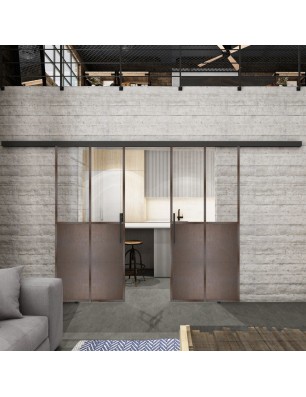 Glasschiebetür BLACK-LINE Loft Rosteisen Genietet 20 Auf Klarglas