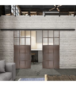 Glasschiebetür BLACK-LINE Loft Rosteisen Genietet 21 Auf Klarglas