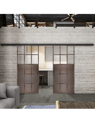 Glasschiebetür BLACK-LINE Loft Rosteisen Genietet 21 Auf Klarglas