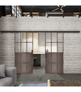 Glasschiebetür BLACK-LINE Loft Rosteisen Genietet 22 Auf Klarglas