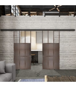 Glasschiebetür BLACK-LINE Loft Rosteisen Genietet 23 Auf Klarglas