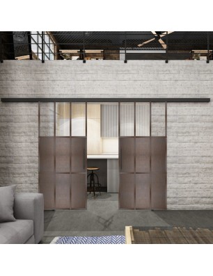 Glasschiebetür BLACK-LINE Loft Rosteisen Genietet 23 Auf Klarglas