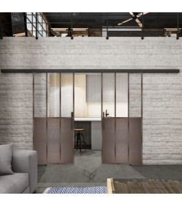 Glasschiebetür BLACK-LINE Loft Rosteisen Genietet 24 Auf Klarglas