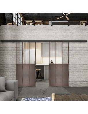 Glasschiebetür BLACK-LINE Loft Rosteisen Genietet 24 Auf Klarglas