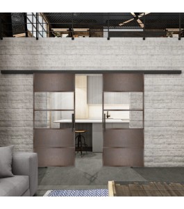 Glasschiebetür BLACK-LINE Loft Rosteisen Genietet 25 Auf Klarglas