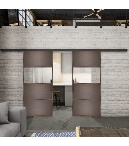 Glasschiebetür BLACK-LINE Loft Rosteisen Genietet 26 Auf Klarglas