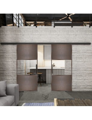 Glasschiebetür BLACK-LINE Loft Rosteisen Genietet 27 Auf Klarglas