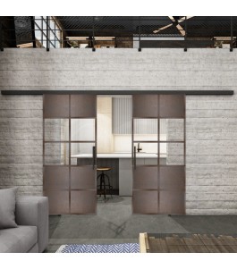 Glasschiebetür BLACK-LINE Loft Rosteisen Genietet 28 Auf Klarglas