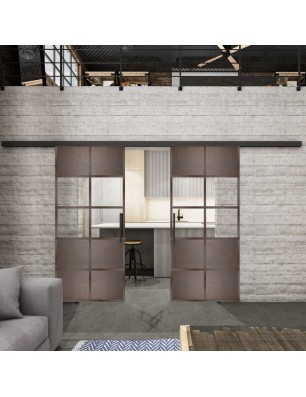 Glasschiebetür BLACK-LINE Loft Rosteisen Genietet 28 Auf Klarglas