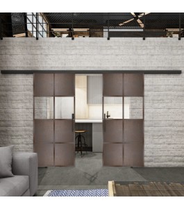 Glasschiebetür BLACK-LINE Loft Rosteisen Genietet 29 Auf Klarglas