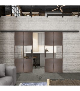 Glasschiebetür BLACK-LINE Loft Rosteisen Genietet 30 Auf Klarglas