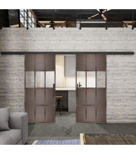 Glasschiebetür BLACK-LINE Loft Rosteisen Genietet 32 Auf Klarglas