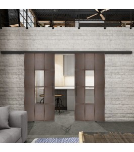 Glasschiebetür BLACK-LINE Loft Rosteisen Genietet 35 Auf Klarglas