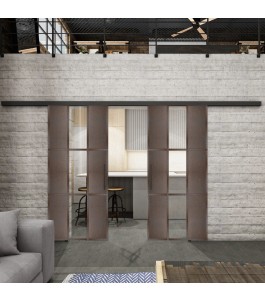 Glasschiebetür BLACK-LINE Loft Rosteisen Genietet 36 Auf Klarglas