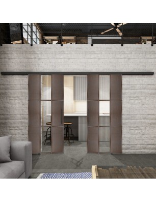 Glasschiebetür BLACK-LINE Loft Rosteisen Genietet 36 Auf Klarglas
