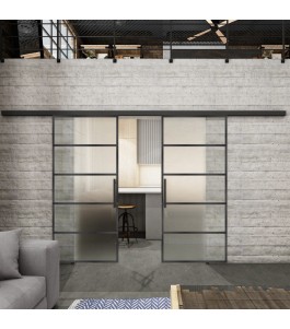Glasschiebetür BLACK-LINE Loft Schwarzeisen Genietet 01 Blickdicht