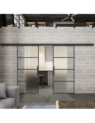 Glasschiebetür BLACK-LINE Loft Schwarzeisen Genietet 02 Blickdicht