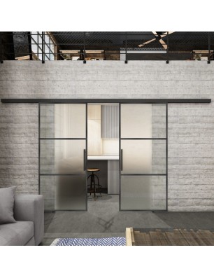Glasschiebetür BLACK-LINE Loft Schwarzeisen Genietet 03 Blickdicht