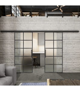 Glasschiebetür BLACK-LINE Loft Schwarzeisen Genietet 05 Blickdicht