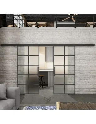 Glasschiebetür BLACK-LINE Loft Schwarzeisen Genietet 05 Blickdicht