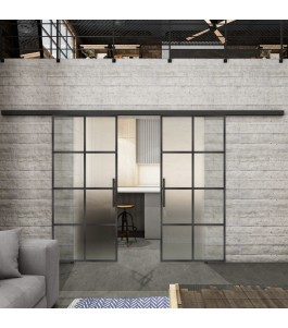 Glasschiebetür BLACK-LINE Loft Schwarzeisen Genietet 06 Blickdicht