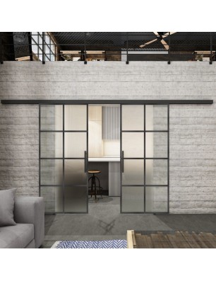 Glasschiebetür BLACK-LINE Loft Schwarzeisen Genietet 06 Blickdicht