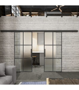 Glasschiebetür BLACK-LINE Loft Schwarzeisen Genietet 07 Blickdicht