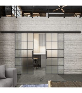 Glasschiebetür BLACK-LINE Loft Schwarzeisen Genietet 09 Blickdicht