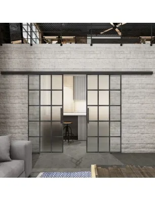 Glasschiebetür BLACK-LINE Loft Schwarzeisen Genietet 09 Blickdicht