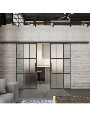 Glasschiebetür BLACK-LINE Loft Schwarzeisen Genietet 11 Blickdicht