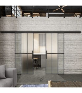 Glasschiebetür BLACK-LINE Loft Schwarzeisen Genietet 12 Blickdicht