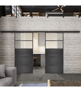 Glasschiebetür BLACK-LINE Loft Schwarzeisen Genietet 13 Blickdicht