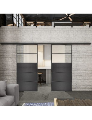 Glasschiebetür BLACK-LINE Loft Schwarzeisen Genietet 13 Blickdicht